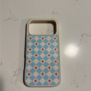 17 pro max printed casely Phone Case with Blue Argyle and Red Star Pattern